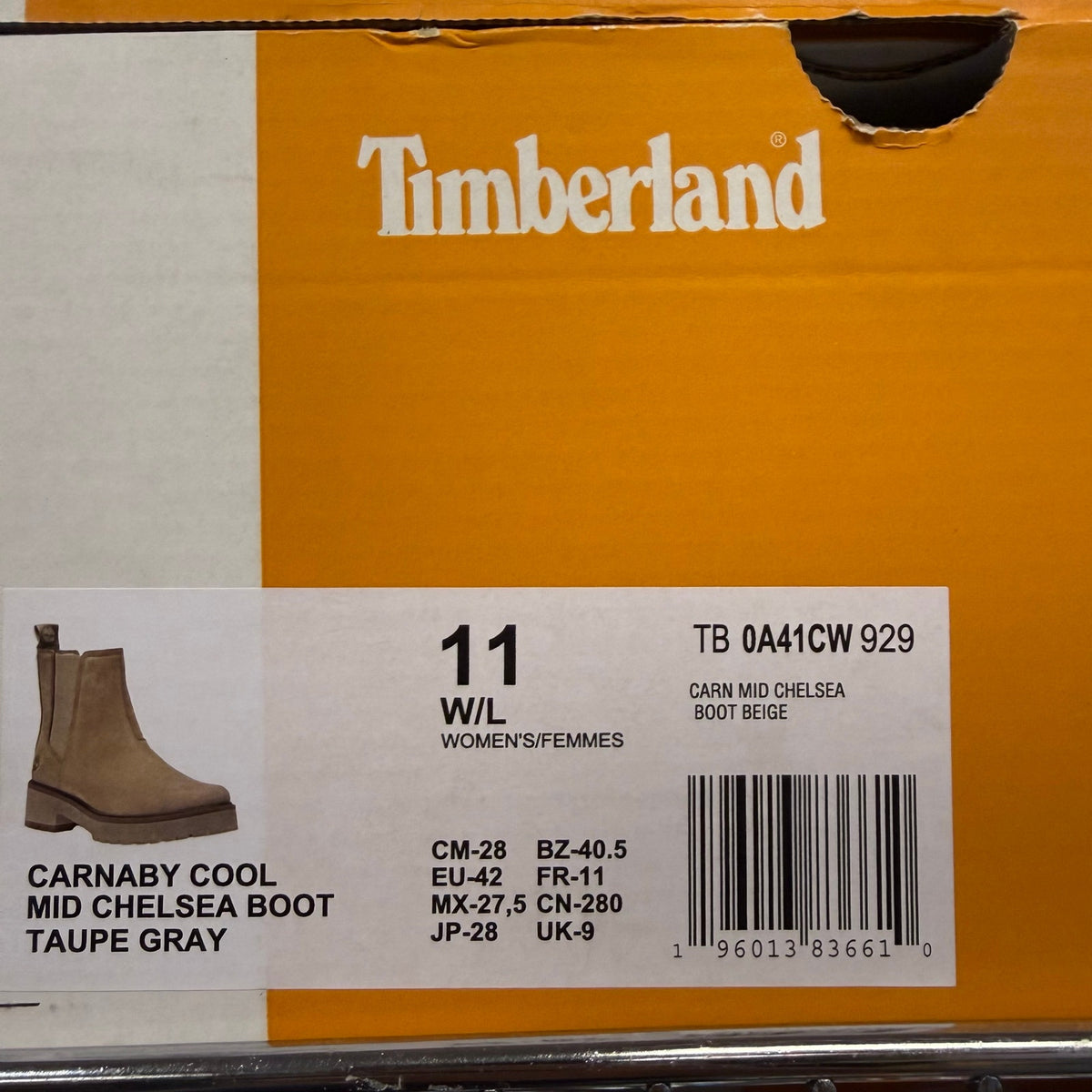 TIMBERLAND WOMEN'S 11 WIDE CARNABY COOL MID CHELSEA BOOT TAUPE GRAY NIB