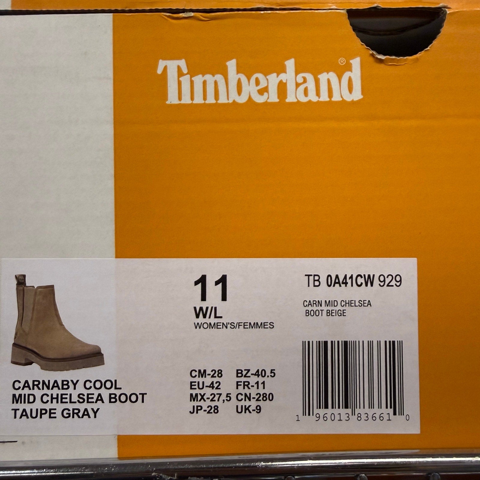 TIMBERLAND WOMEN'S 11 WIDE CARNABY COOL MID CHELSEA BOOT TAUPE GRAY NIB