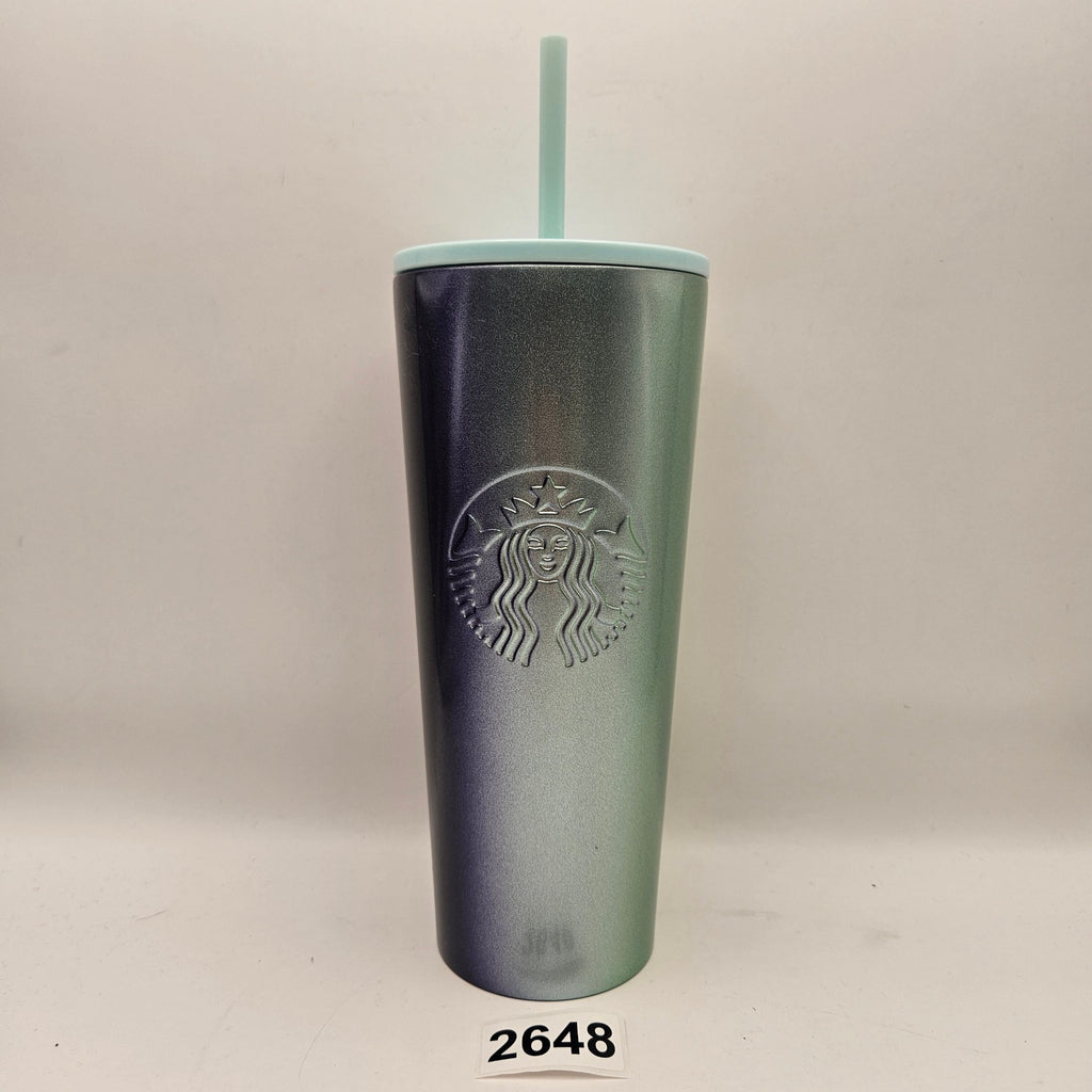 STARBUCKS 24oz TUMBLER HOLIDAY CUP STRAW PURPLE GREEN GRADIENT NWT
