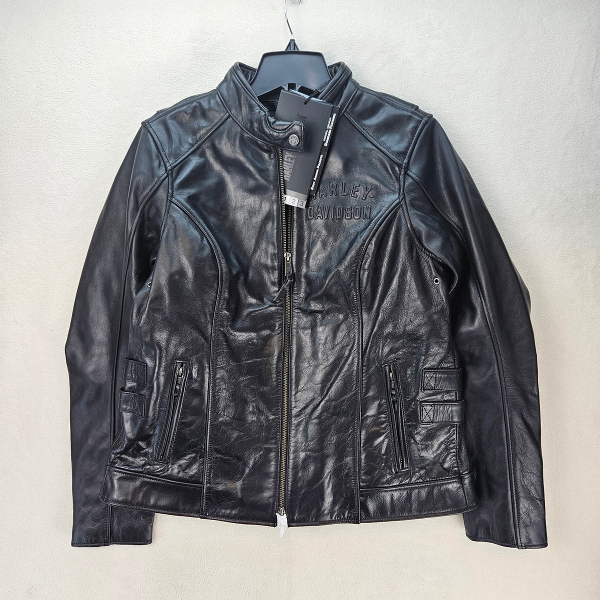 HARLEY DAVIDSON WOMEN'S LARGE CAFE RACER MODULAR LEATHER JACKET BLK 98019-23VW