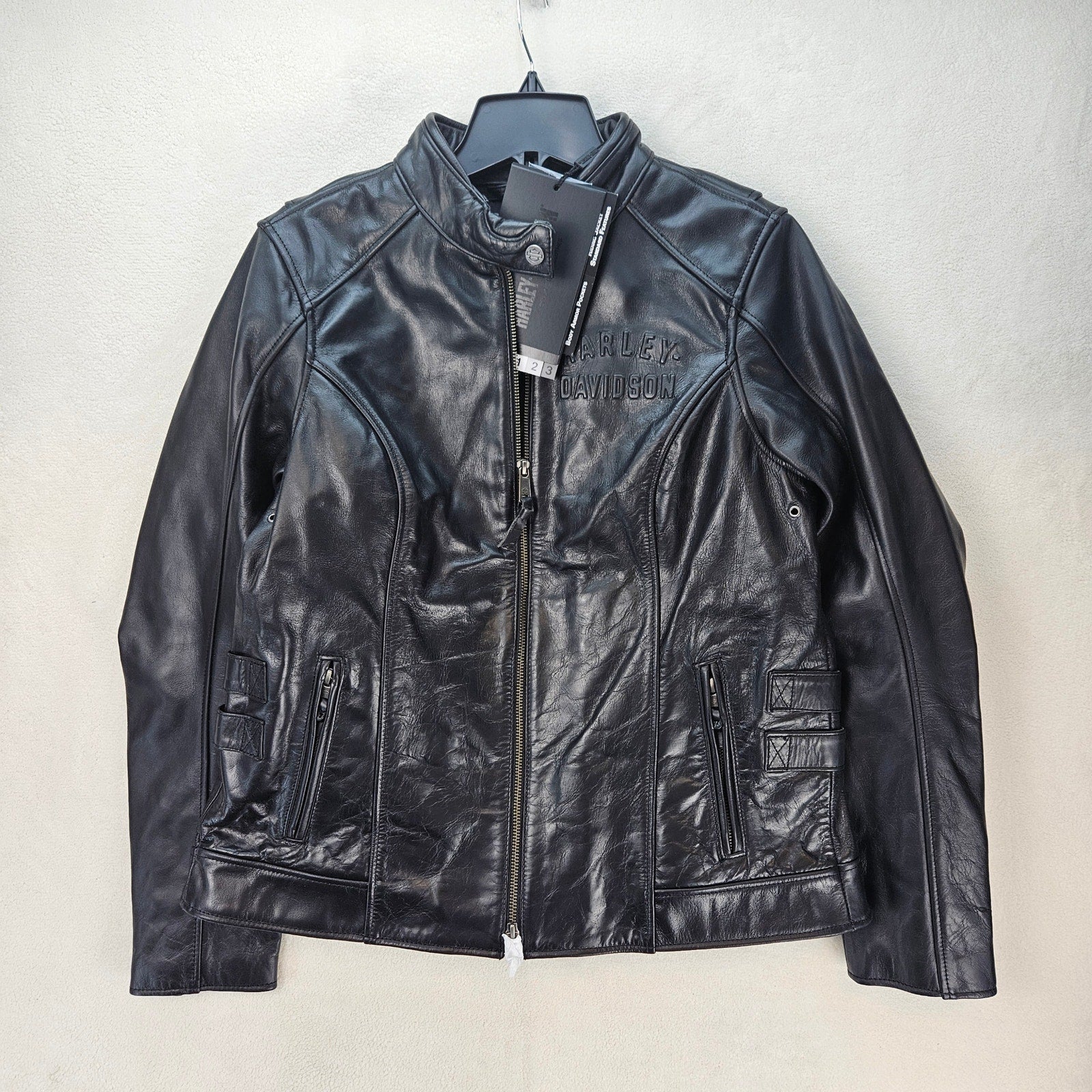 HARLEY DAVIDSON WOMEN'S LARGE CAFE RACER MODULAR LEATHER JACKET BLK 98019-23VW