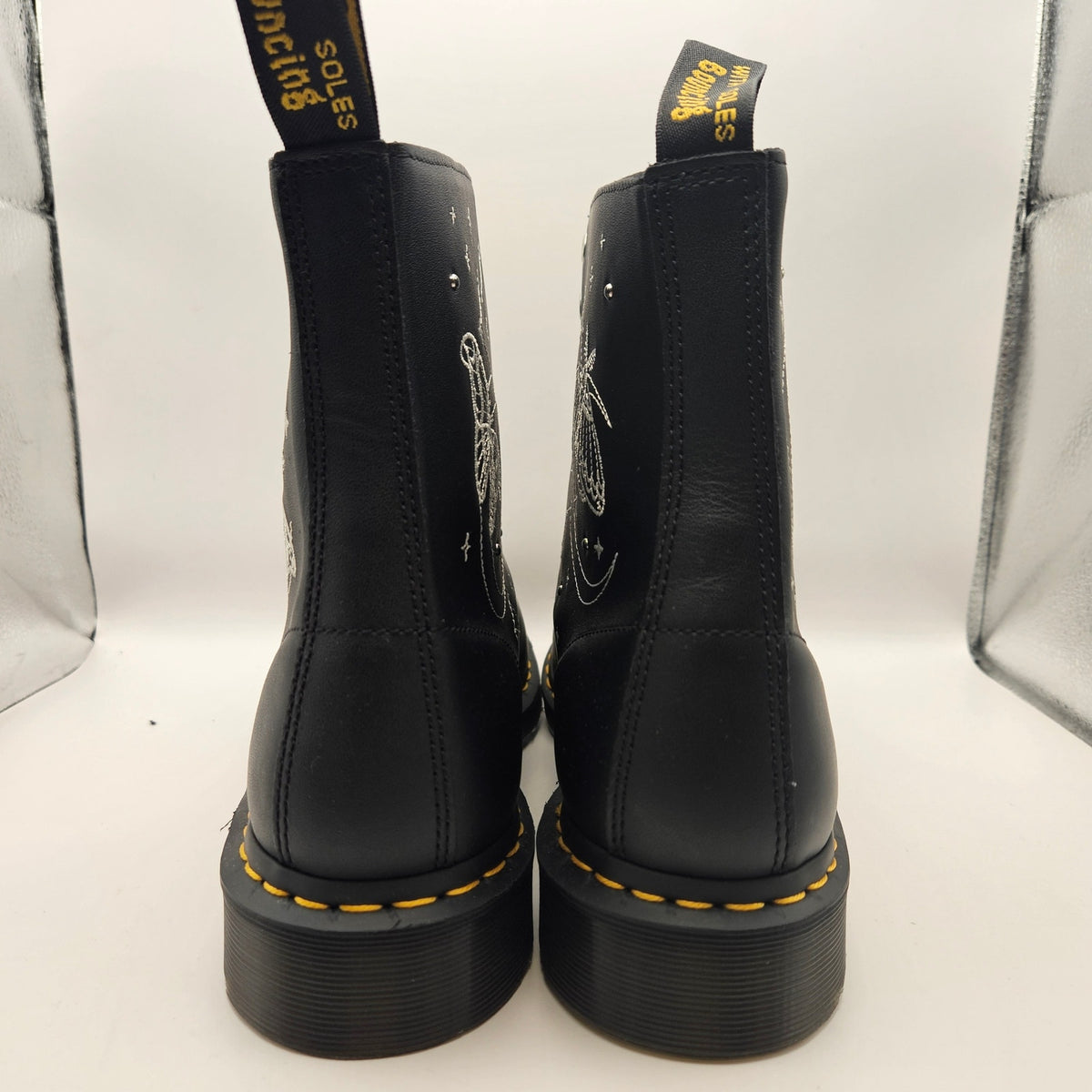 DR MARTEN'S MEN'S 13 1460 PASCAL BLACK CELESTIAL MOTH EMBROIDERED BOOTS NWOB