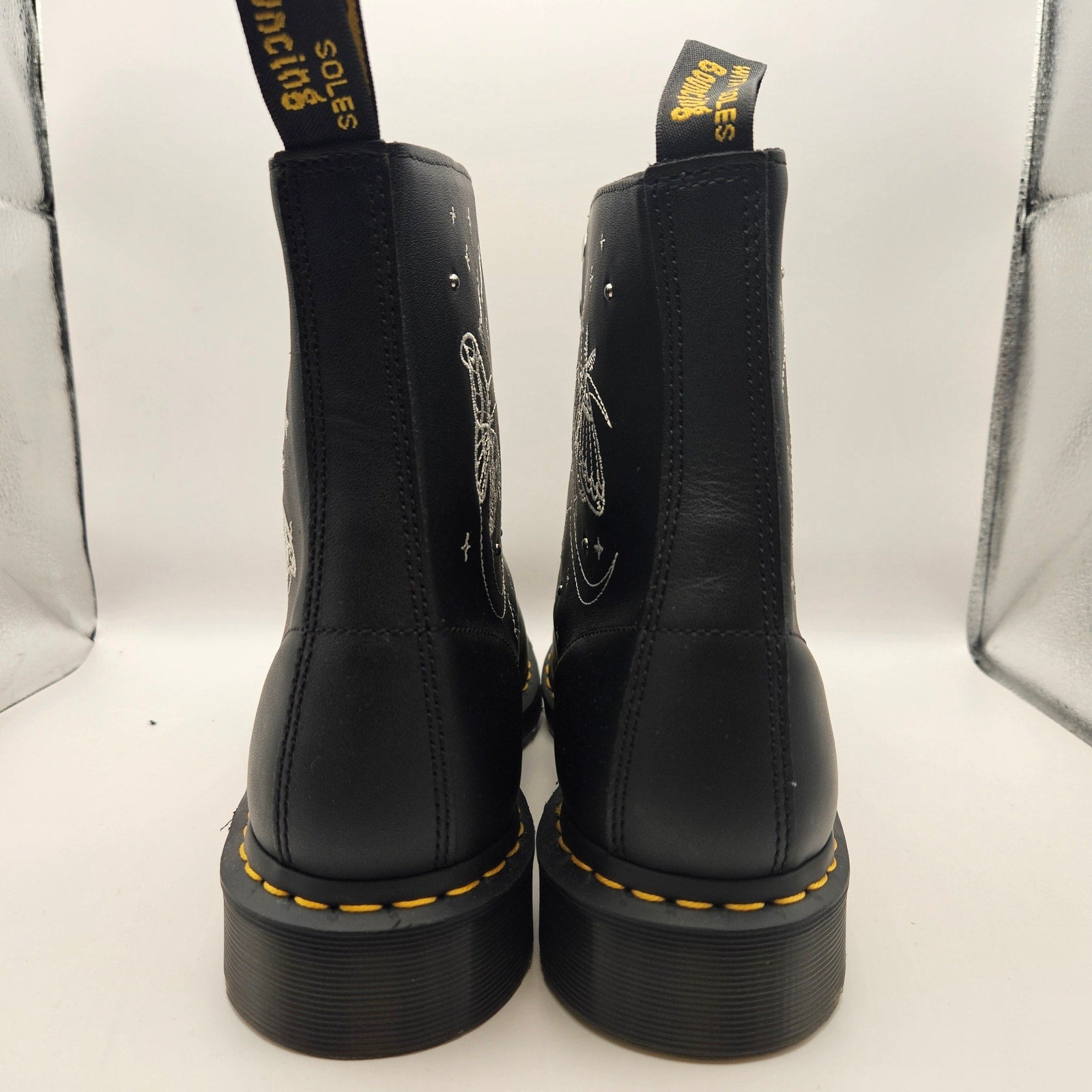 DR MARTEN'S MEN'S 13 1460 PASCAL BLACK CELESTIAL MOTH EMBROIDERED BOOTS NWOB