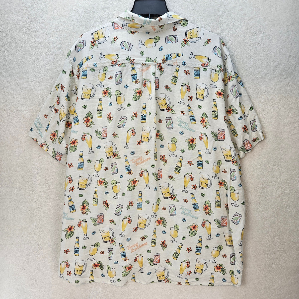 TOMMY BAHAMAS MEN'S XL TALL VERACRUZ CAY SHORT SLEEVE ALL OVER PRINT SHIRT BEIGE