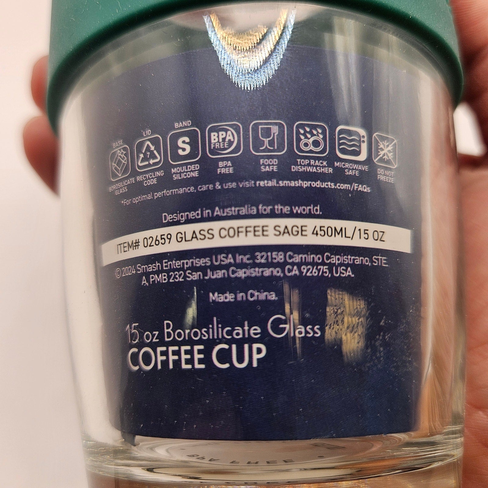 SMASH OG GLASS COFFEE CUP TRITON LID BOROSILICATE GLASS 15oz/450ml NWT