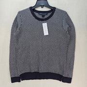 FRENCH CONNECTION WOMEN'S LARGE PETTY PENELOPE NAVY WHITE TEXTURED KNIT SWEATER