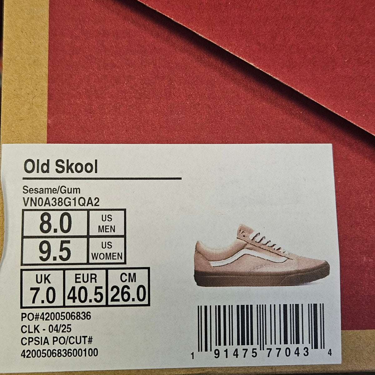 VANS MEN'S 8 OLD SKOOL SESAME/GUM SKATEBOARDING LOW TOP SNEAKER NIB