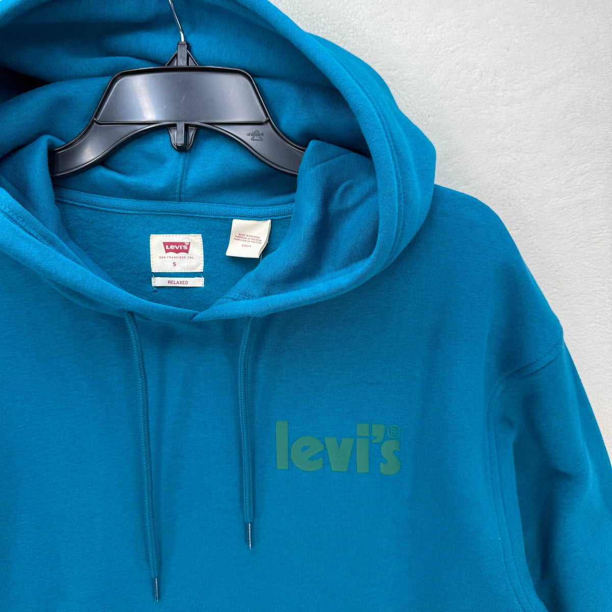 LEVI'S MEN'S SMALL OG FLEECE HOODIE TEAL BLUE SOFT MID DUTY