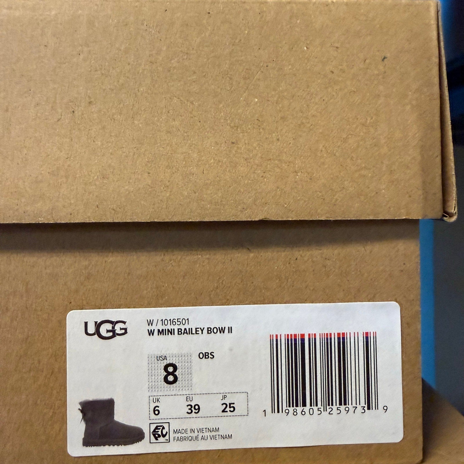 UGG WOMEN'S 8 MINI BAILEY BOW II OBSIDIAN 1016501-OBS NIB