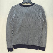 FRENCH CONNECTION WOMEN'S LARGE PETTY PENELOPE NAVY WHITE TEXTURED KNIT SWEATER