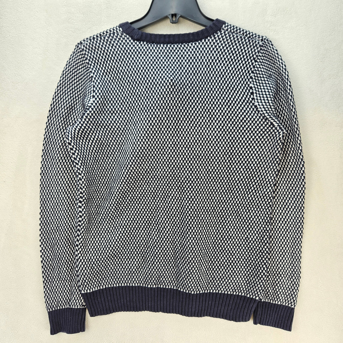 FRENCH CONNECTION WOMEN'S LARGE PETTY PENELOPE NAVY WHITE TEXTURED KNIT SWEATER