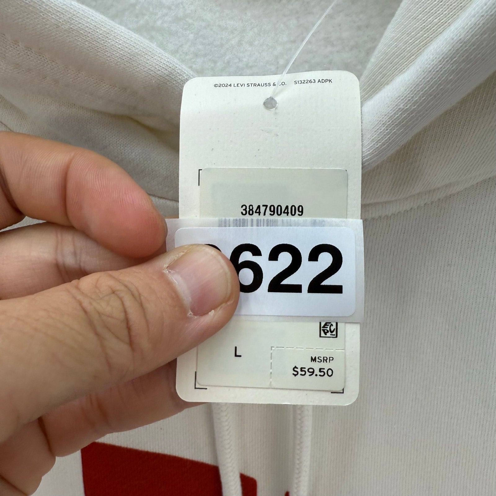 LEVI'S MEN'S L WHITE FLEECE HOODIE SIMPLICITY STYLE WARM SOFT