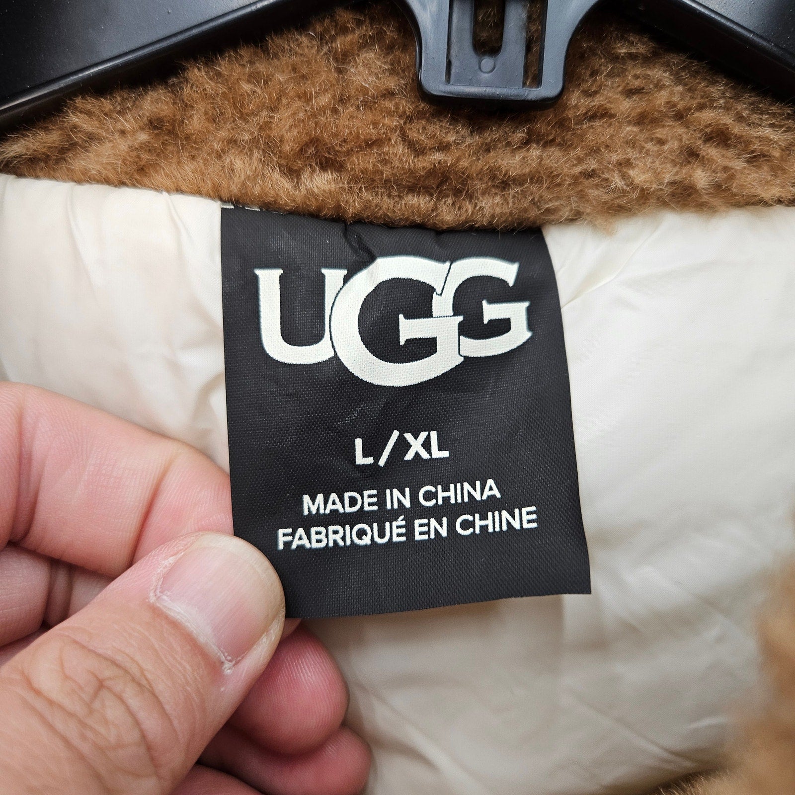 UGG UNISEX L/XL KRISTIAN COVERTIBLE HOODED PUFFER COAT BLACK CREAM OVERSIZED NWT