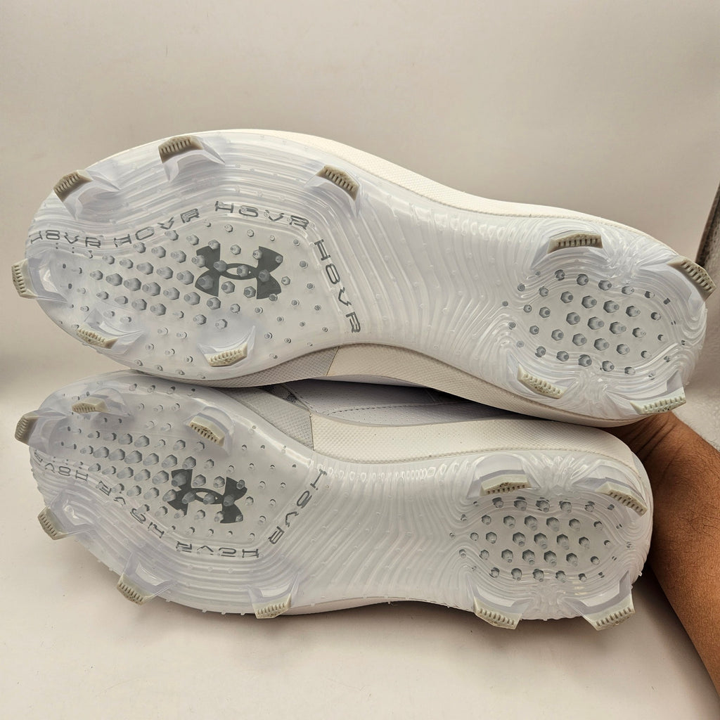 UNDER ARMOUR MEN'S 12 YARD LOW ST BASEBALL CLEATS WHITE GOLD 3027444-100 NWOB