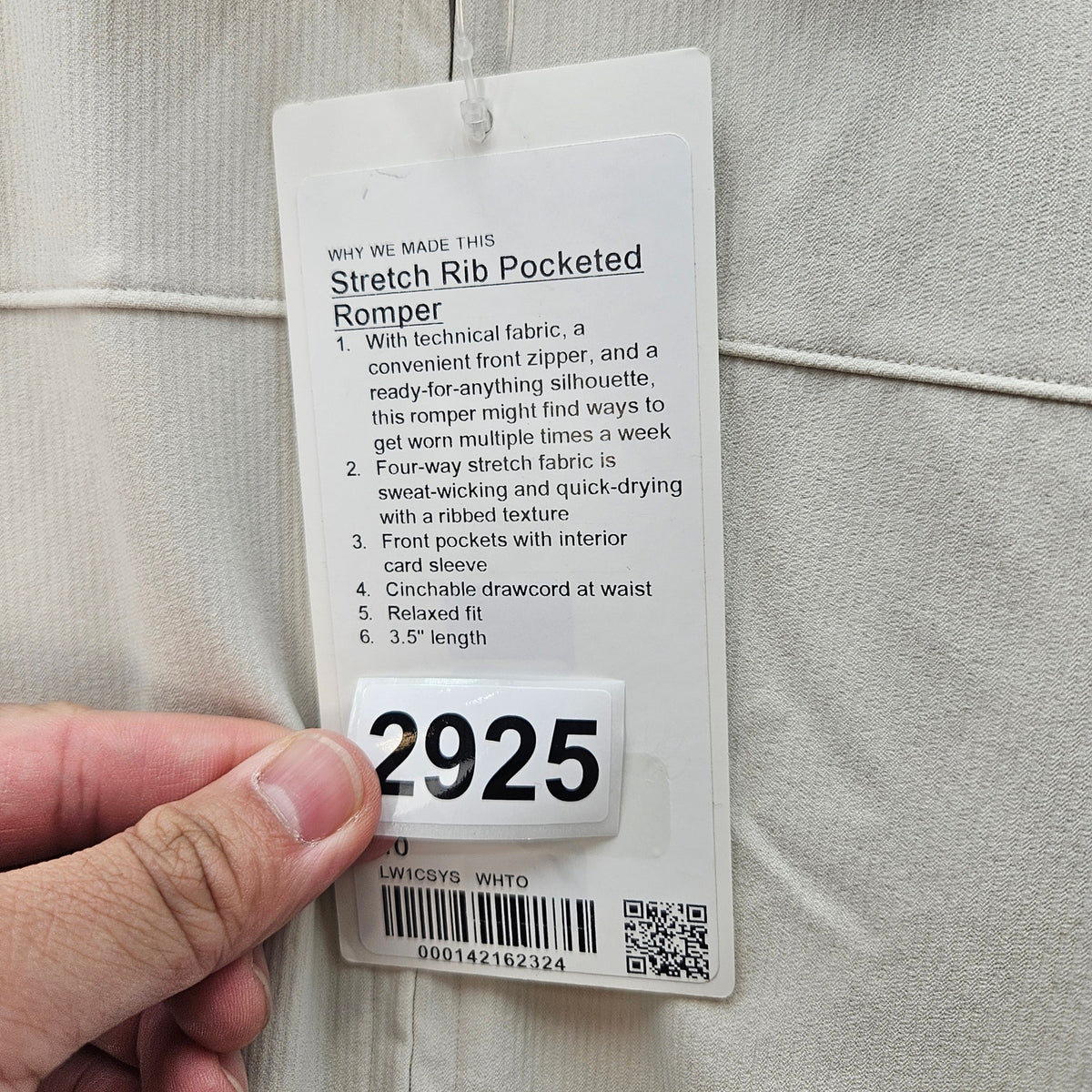 LULULEMON WOMEN'S 10 STRETCH RIB POCKETED ROMPER WHITE RARE NWT