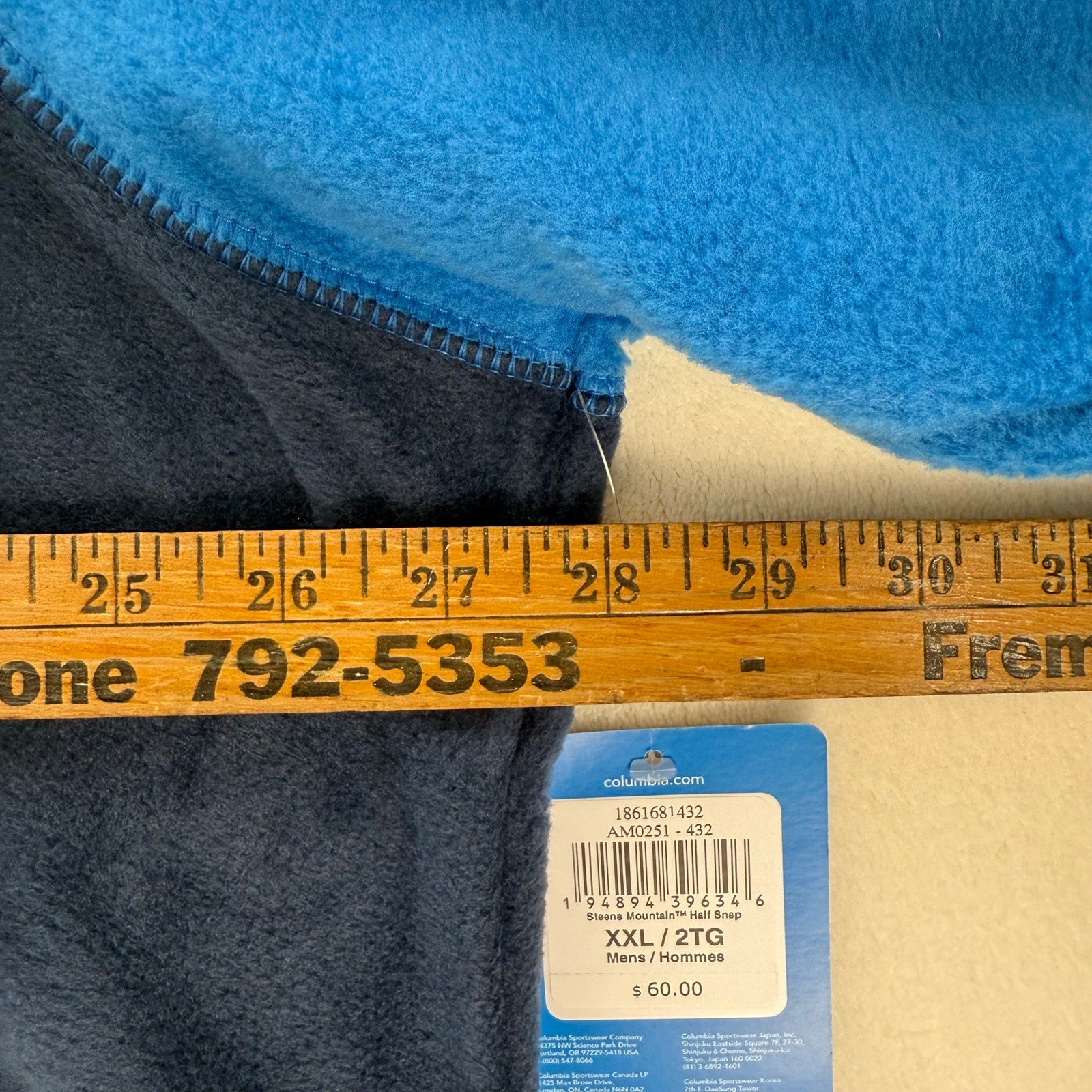 COLUMBIA MEN'S XXL STEENS MOUNTAIN HALF SNAP FLEECE NAVY WHT