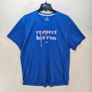 BROOKS WOMEN'S XL DISTANCE GRAPHIC SHORT SLEEVE BLUE TEE RESPECT HER RUN NWT