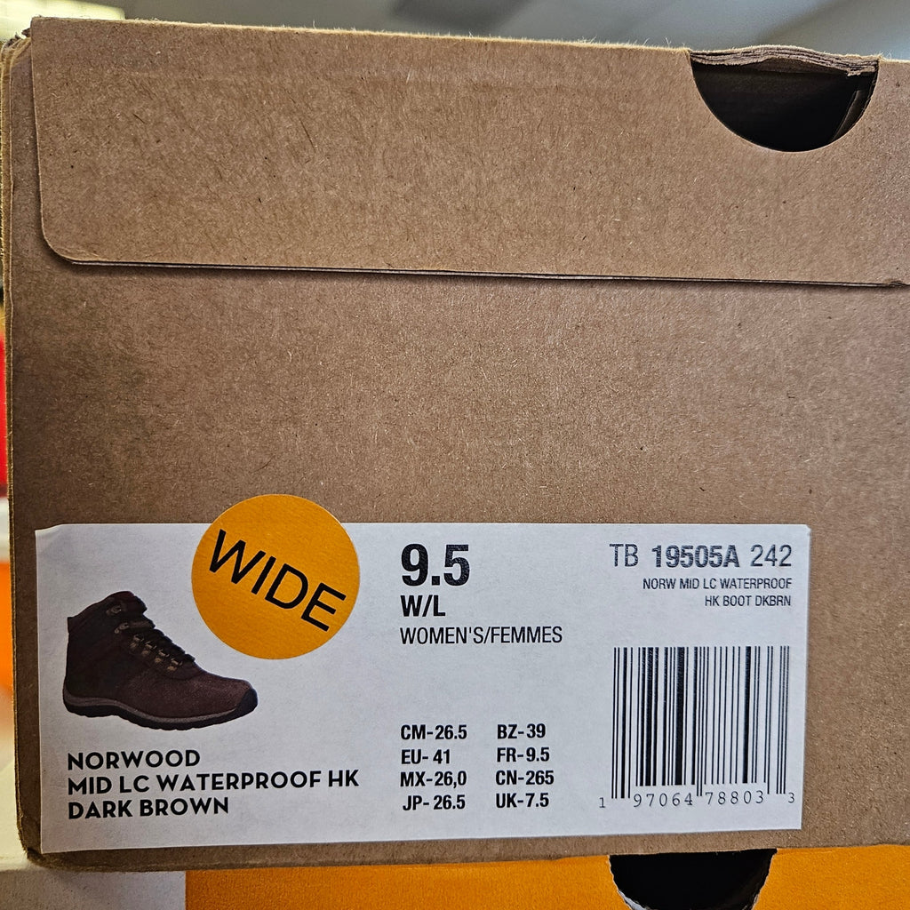 TIMBERLAND WOMEN'S 9.5 WIDE NORWOOD MID WATERPROOF HIKING BOOTS DARK BROWN NIB