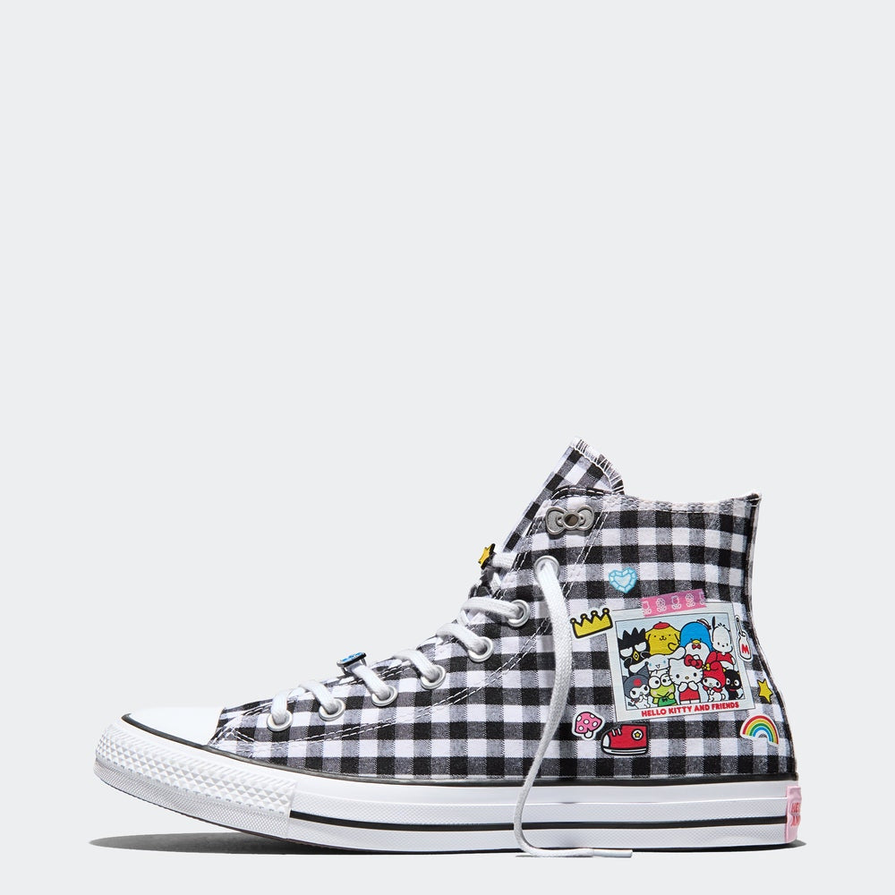 CONVERSE WOMEN'S 8 X SANRIO HELLO KITTY BLACK WHITE PLAID CTAS NIB A17697C