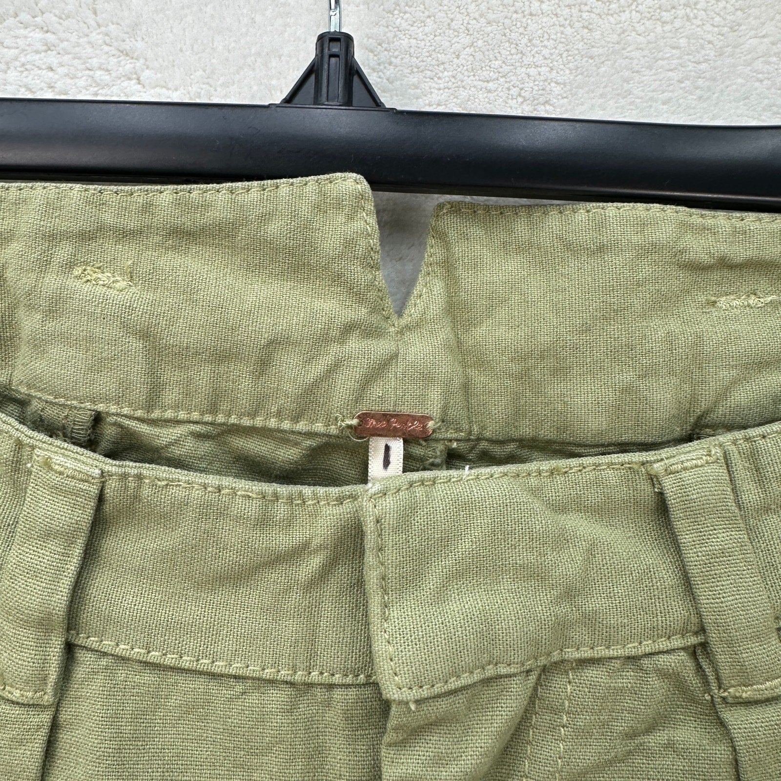 !!!!MISSING SIZE FREE PEOPLE WOMEN'S OLIVE GREEN LINEN SWEET TALK WIDE LEG CROP CHINO PANTS