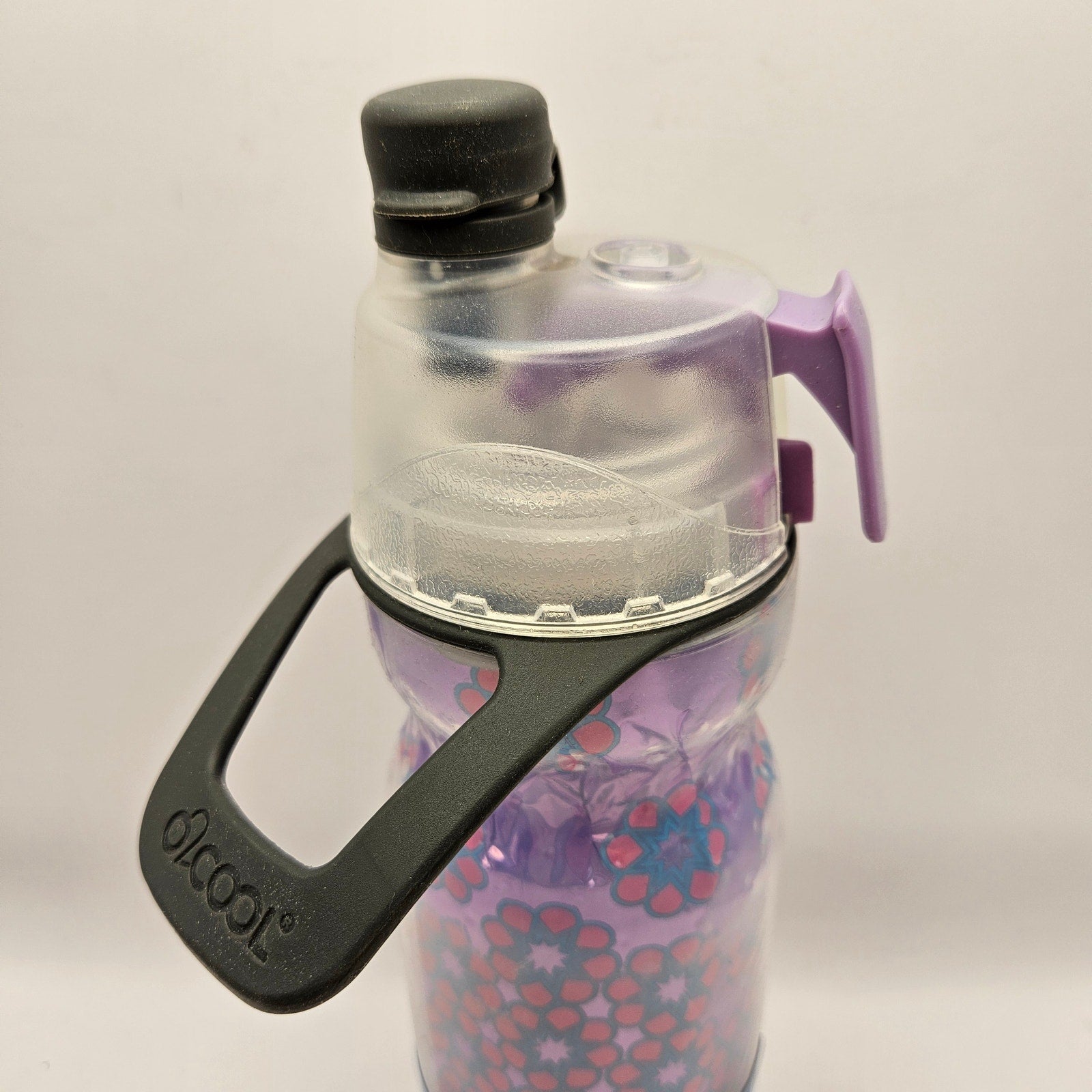 O2COOL MIST N SIP 20oz WATER BOTTLE PURPLE FLORAL SPORTS SPRAY BOTTLE BPA FREE