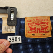 LEVI'S MEN'S 44 LOOSE FIT 469 DENIM SHORTS 12 INCH LIGHTSABER PLAID BLUE NWT