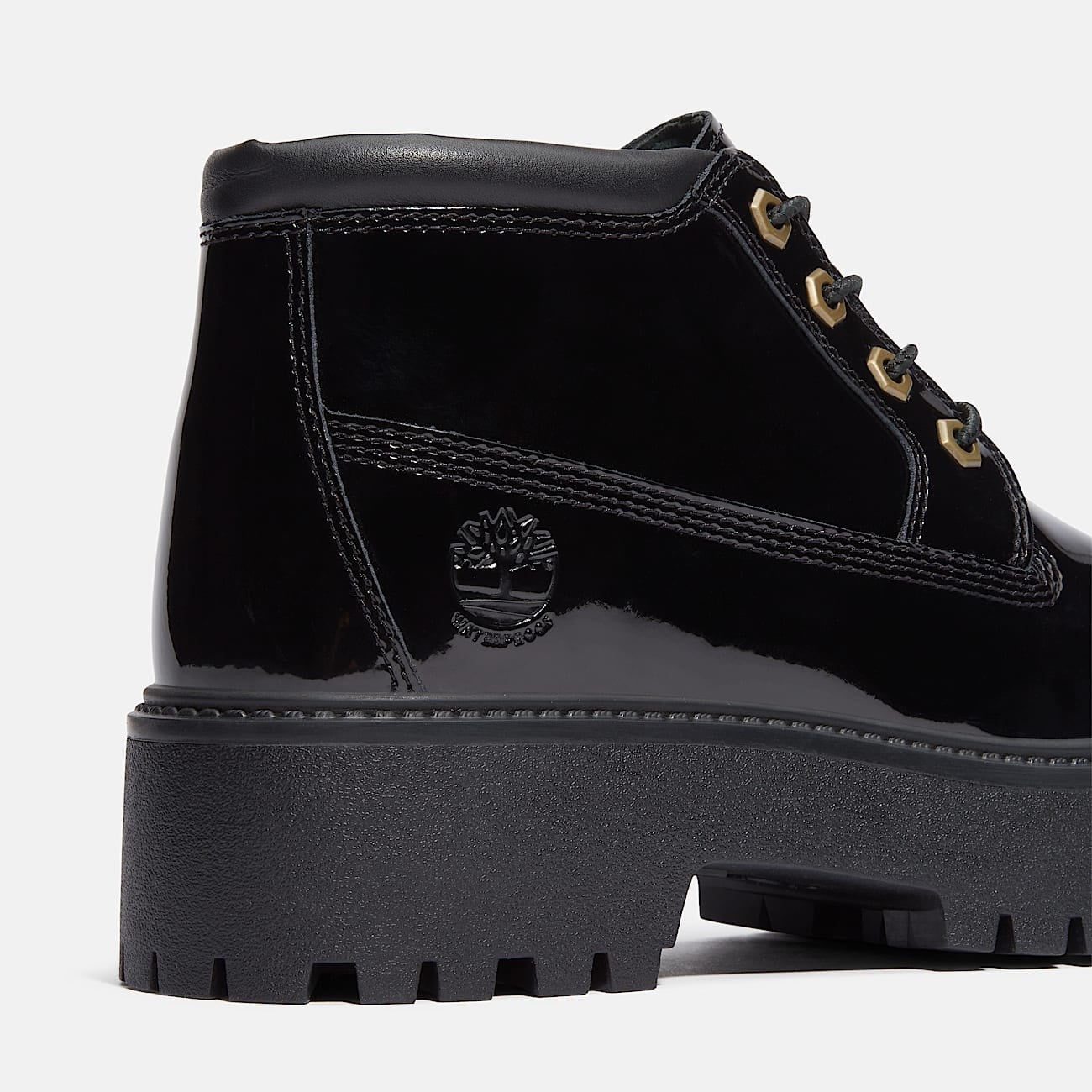 TIMBERLAND WOMEN'S 7 STONE STREET MID LACE WATERPROOF PATENT BLACK LEATHER NIB