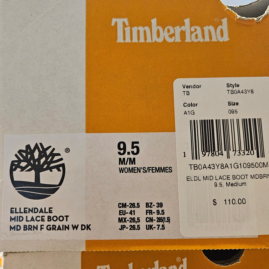 TIMBERLAND WOMEN'S 9.5 ELLENDALE MID LACE BOOT BROWN LEATHER NIB