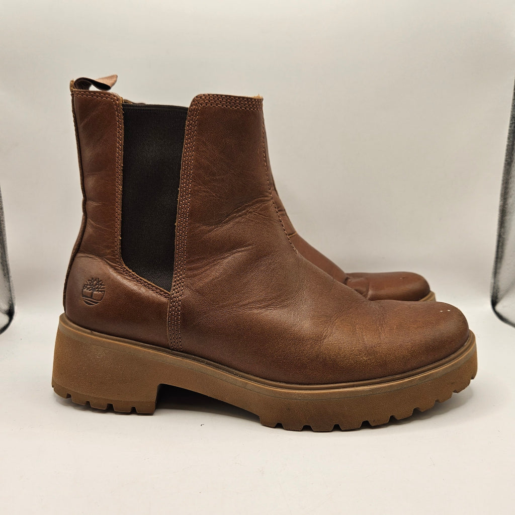 TIMBERLAND WOMEN'S 9.5 CARNABY COOL MID CHELSEA BOOTS BROWN A41E6