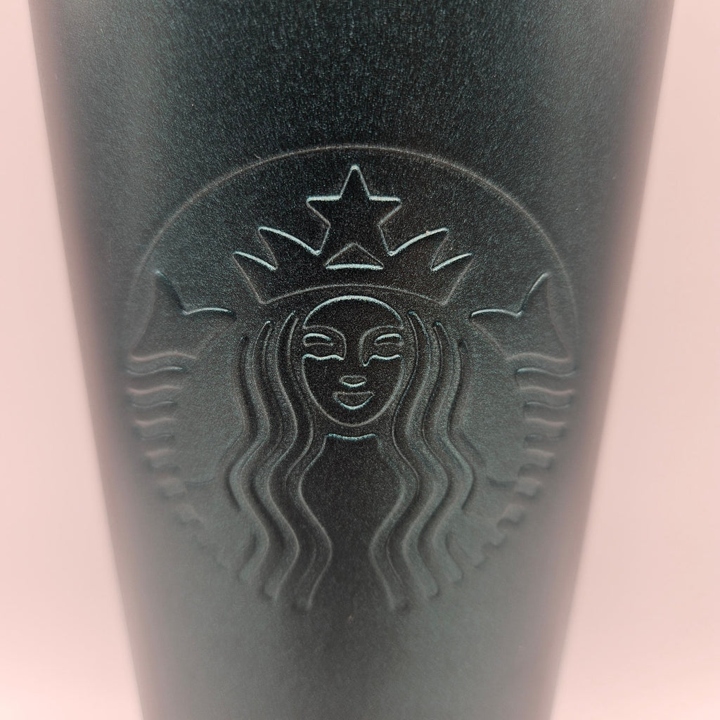 STARBUCKS 24oz TUMBLER DARK GREEN W LID AND STRAW IRIDESCENT