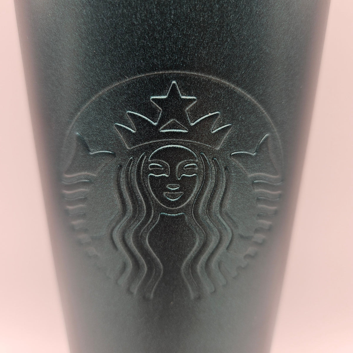 STARBUCKS 24oz TUMBLER DARK GREEN W LID AND STRAW IRIDESCENT