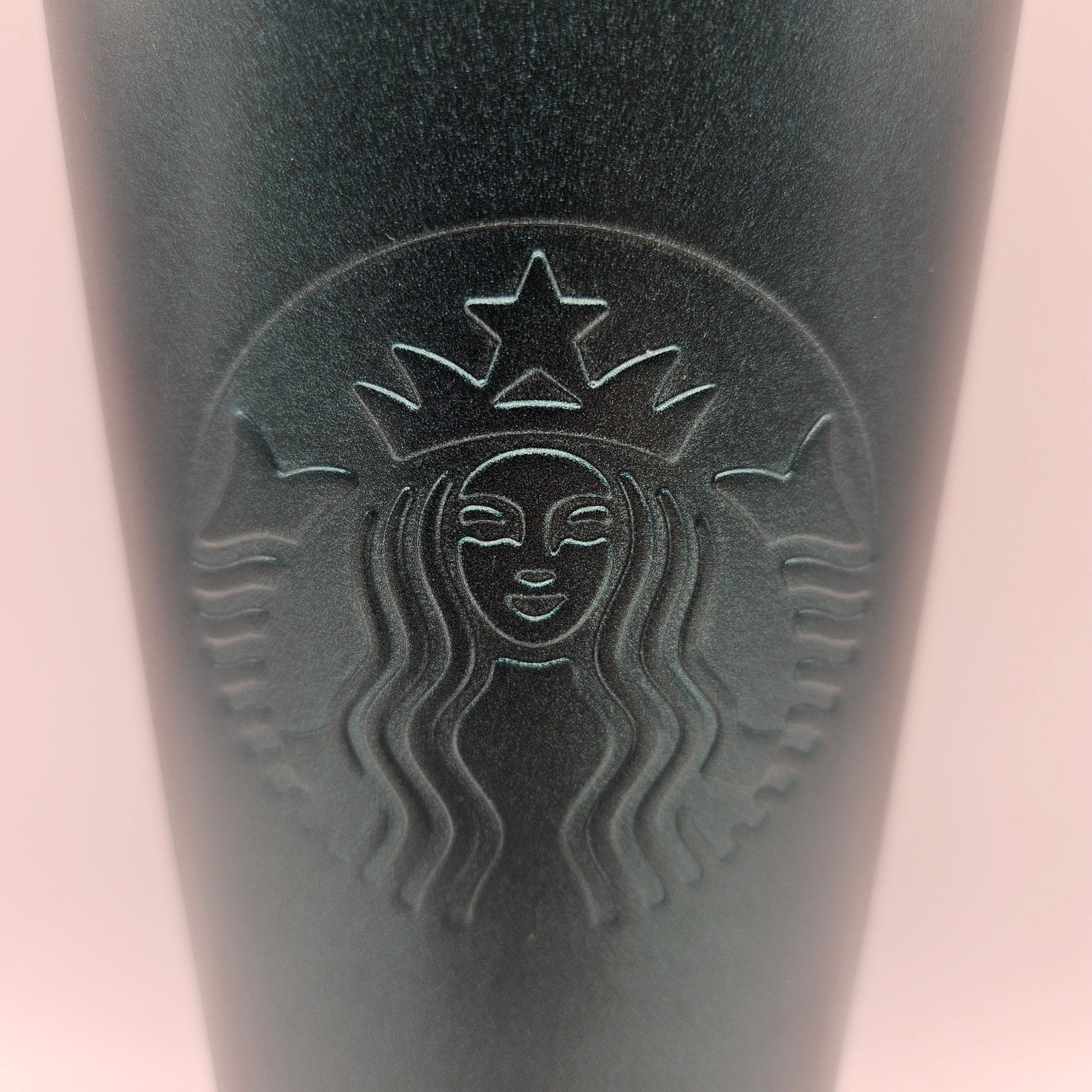 STARBUCKS 24oz TUMBLER DARK GREEN W LID AND STRAW IRIDESCENT
