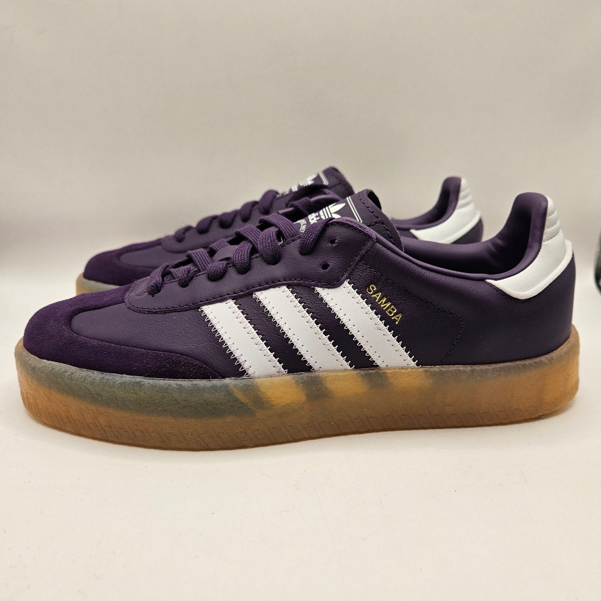 ADIDAS KIDS 5.5 WOMEN'S 8 SAMBAE PURPLE WHITE LOW TOP LEATHER SNEAKER JS0040