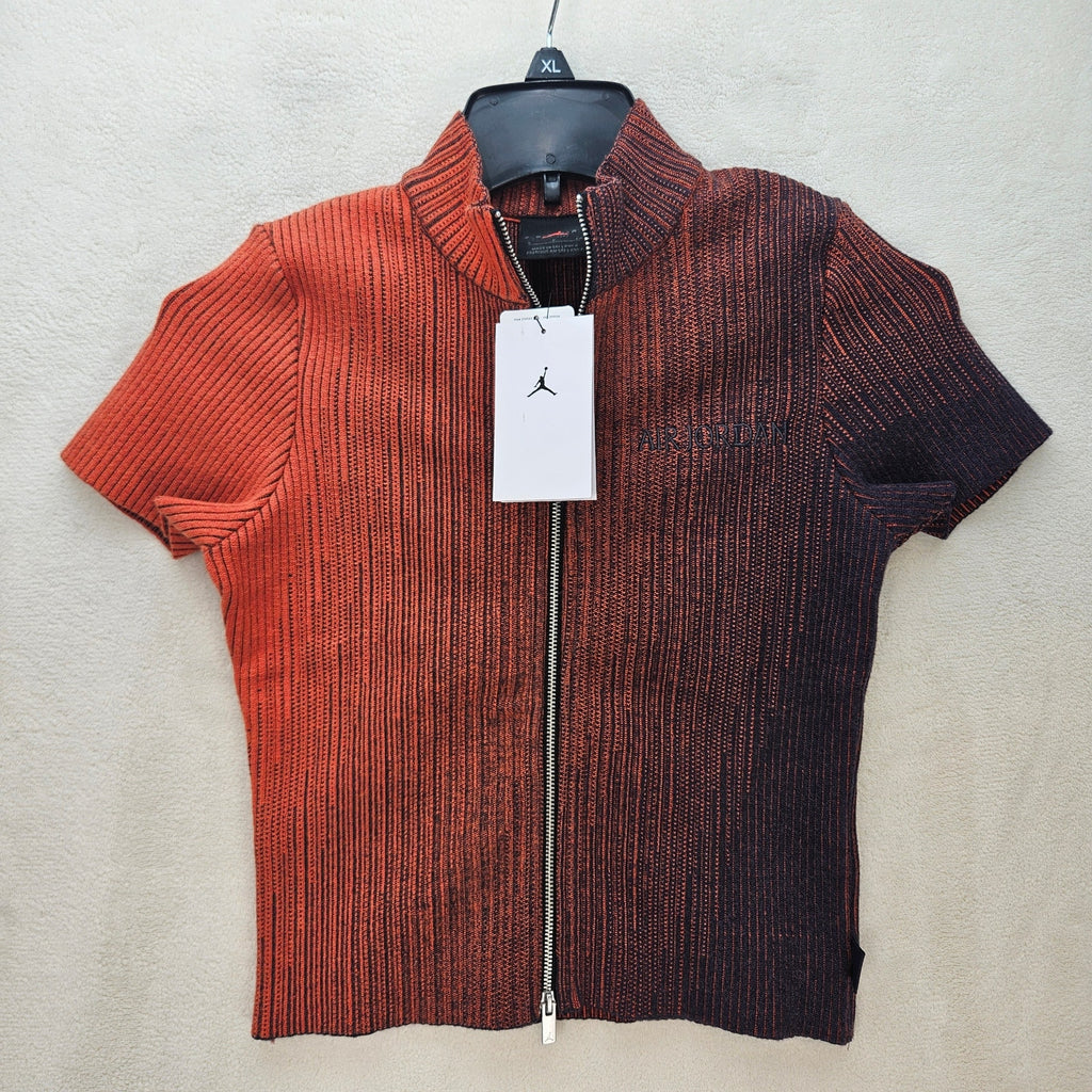 AIR JORDAN WOMEN'S SMALL ZIP KNIT S/S TOP ORANGE BLACK GRADIENT NWT