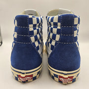 VANS WOMEN'S 9.5 SK8-HI CHECKERBOARD SIDEWALL CLASSIC BLUE SKATEBOARD NWOB