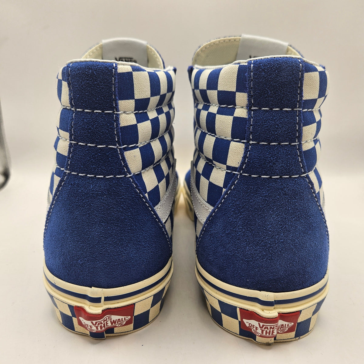 VANS WOMEN'S 9.5 SK8-HI CHECKERBOARD SIDEWALL CLASSIC BLUE SKATEBOARD NWOB