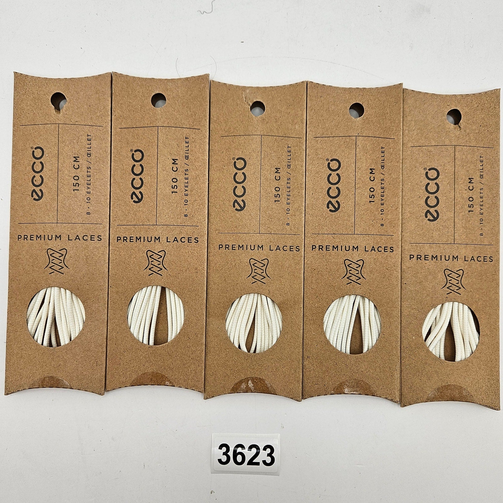 LOT OF 5 - ECCO PREMIUM LACES 150CM WHITE ROUND NIB 1X5 PAIRS