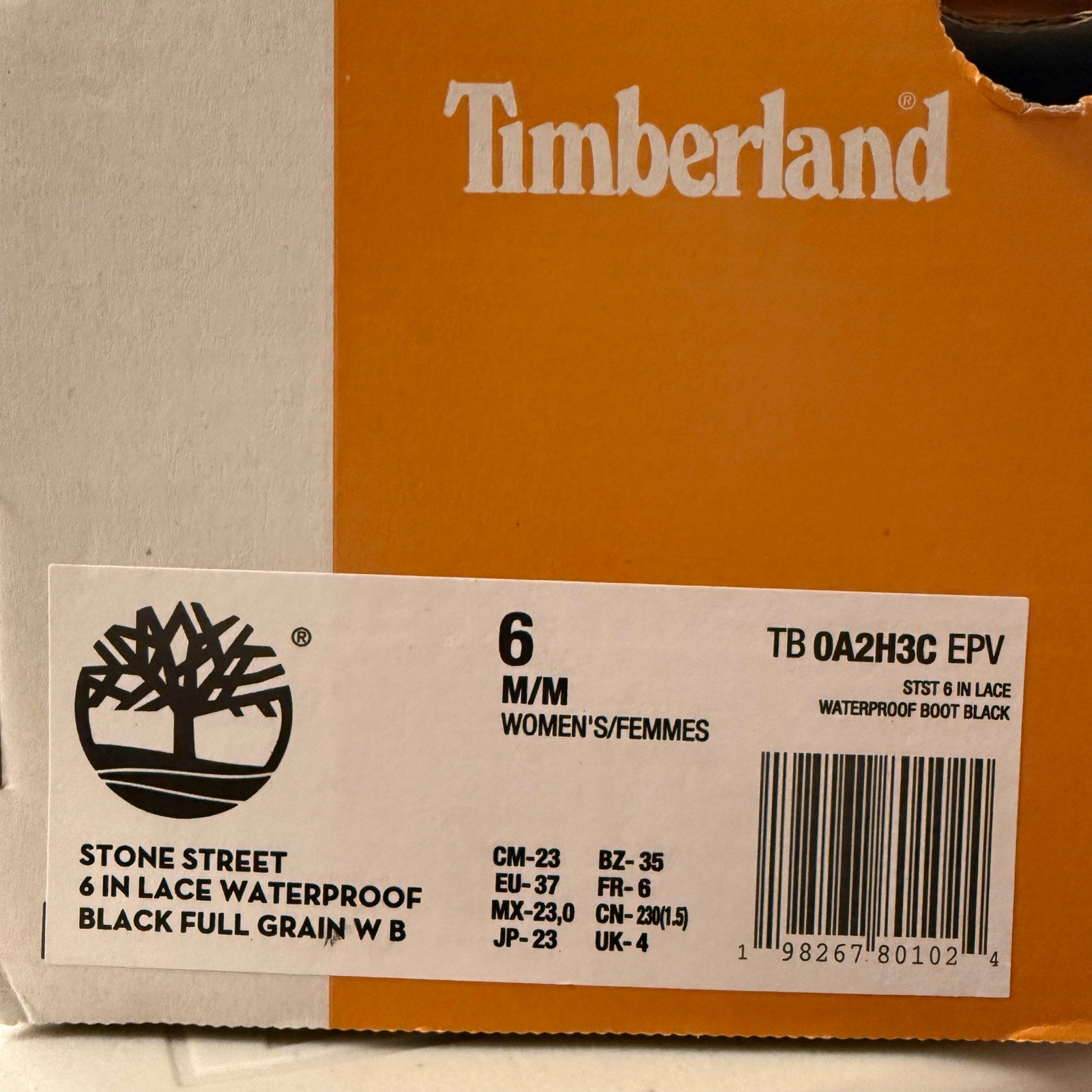 TIMBERLAND WOMEN'S 6 STONE STREET 6 INCH LACE WATERPROOF BLACK FULL GRAIN NIB