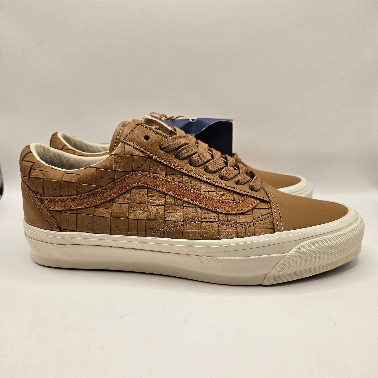 VANS M8 W9.5 OLD SKOOL WOVEN LEATHER BROWN TAN LOW TOP SNEAKER NWOB