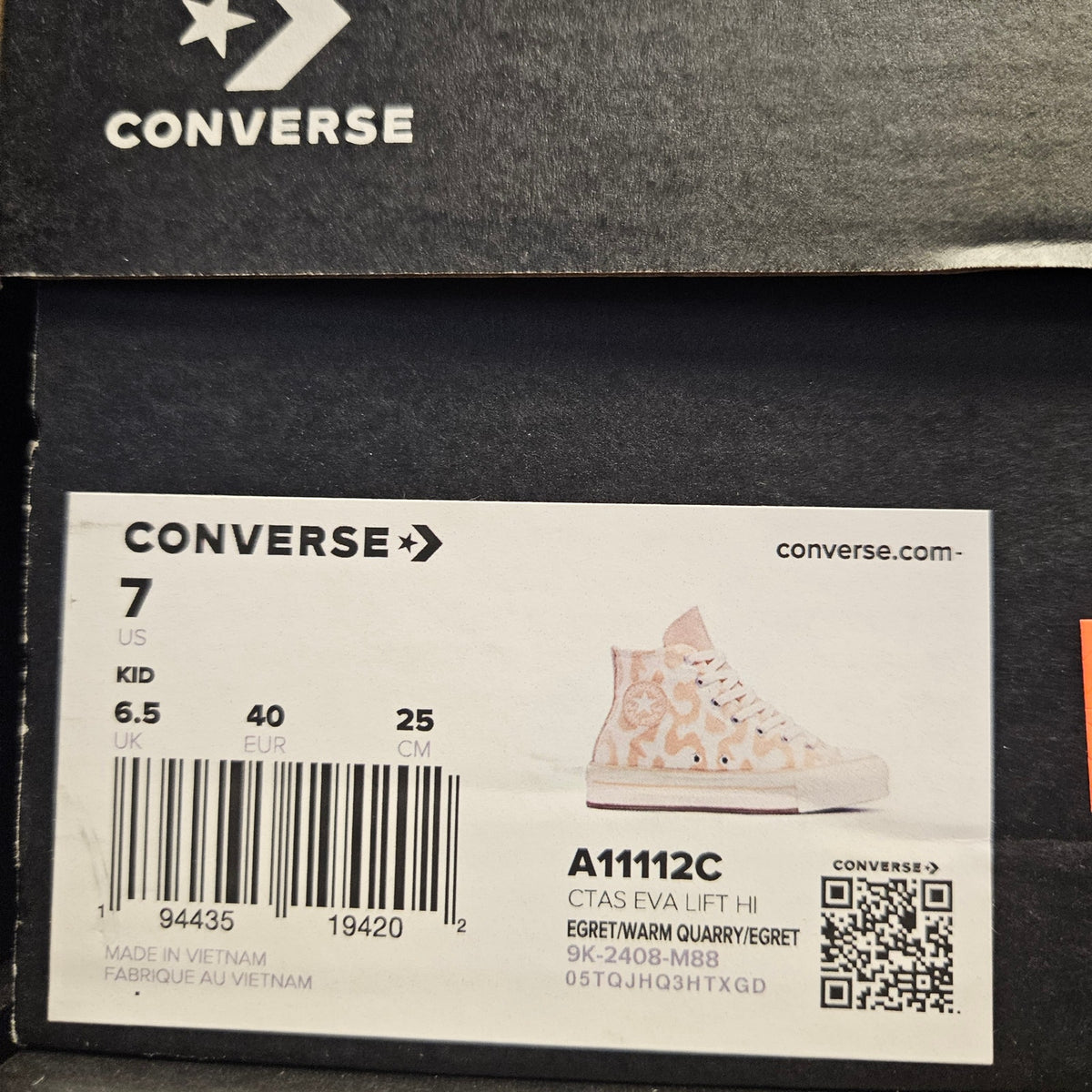 CONVERSE KIDS 7 CHUCK TAYLOR ALL STAR EVA LIFT HIGH EGRET WARM QUARRY A11112C