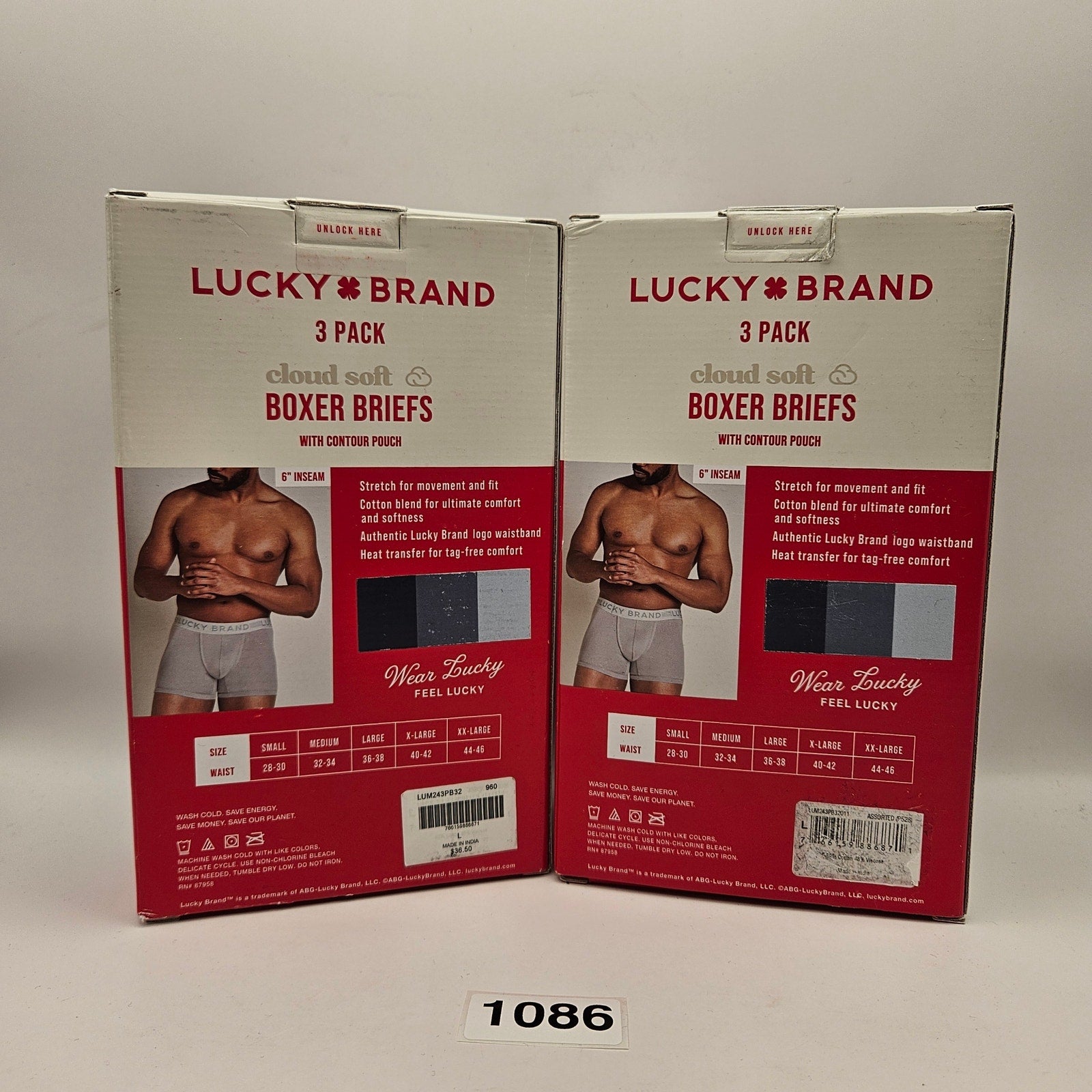 2 BOXES OF LUCKY BRAND MEN'S LARGE CLOUD SOFT BOXER BRIEFS 3 PACK