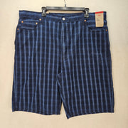 LEVI'S MEN'S 44 LOOSE FIT 469 DENIM SHORTS 12 INCH LIGHTSABER PLAID BLUE NWT