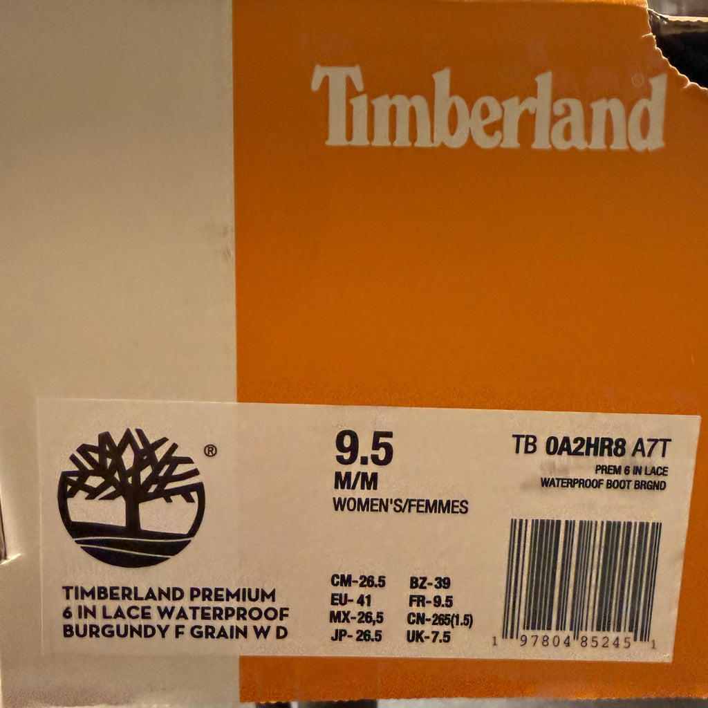 TIMBERLAND WOMEN'S 9.5 PREMIUM 6 IN LACE WATERPROOF BURGUNDY FULL GRAIN NIB