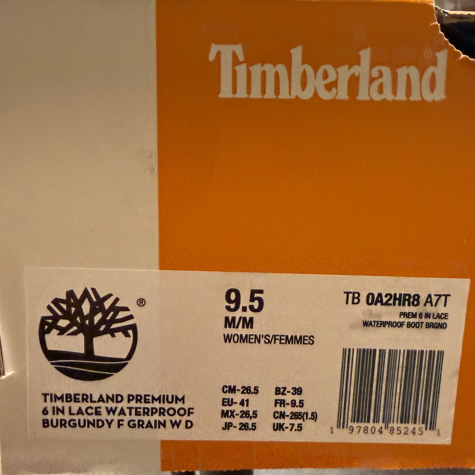 TIMBERLAND WOMEN'S 9.5 PREMIUM 6 IN LACE WATERPROOF BURGUNDY FULL GRAIN NIB