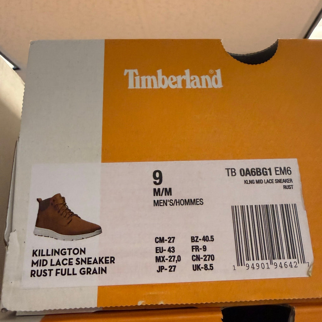 TIMBERLAND MEN'S 9 KILLINGTON MID LACE UP SNEAKER BOOT BROWN RUST FULL GRAIN NIB
