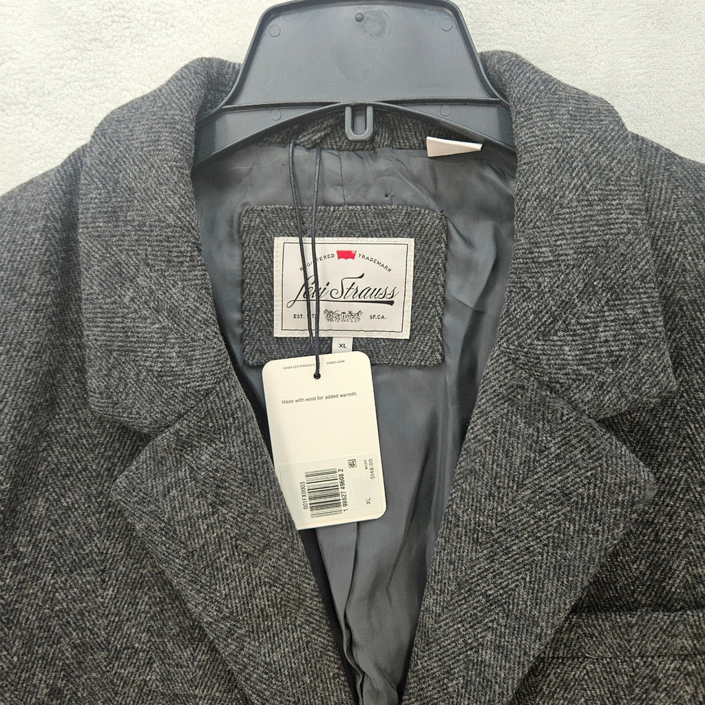 LEVI'S WOMEN'S XL GRAY WOOL HERRINGBONE BLAZER JACKET NWT