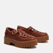 TIMBERLAND WOMEN'S 8 STONE STREET PLATFORM BUCKLE SHOE RUST FULL GRAIN LEATHER