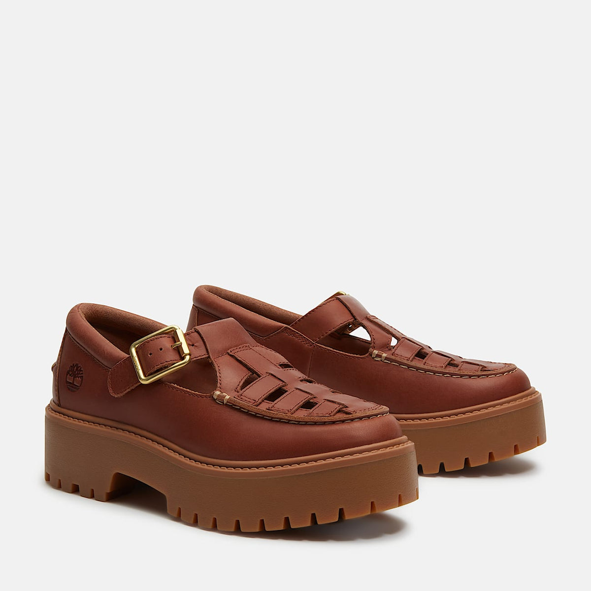 TIMBERLAND WOMEN'S 8 STONE STREET PLATFORM BUCKLE SHOE RUST FULL GRAIN LEATHER