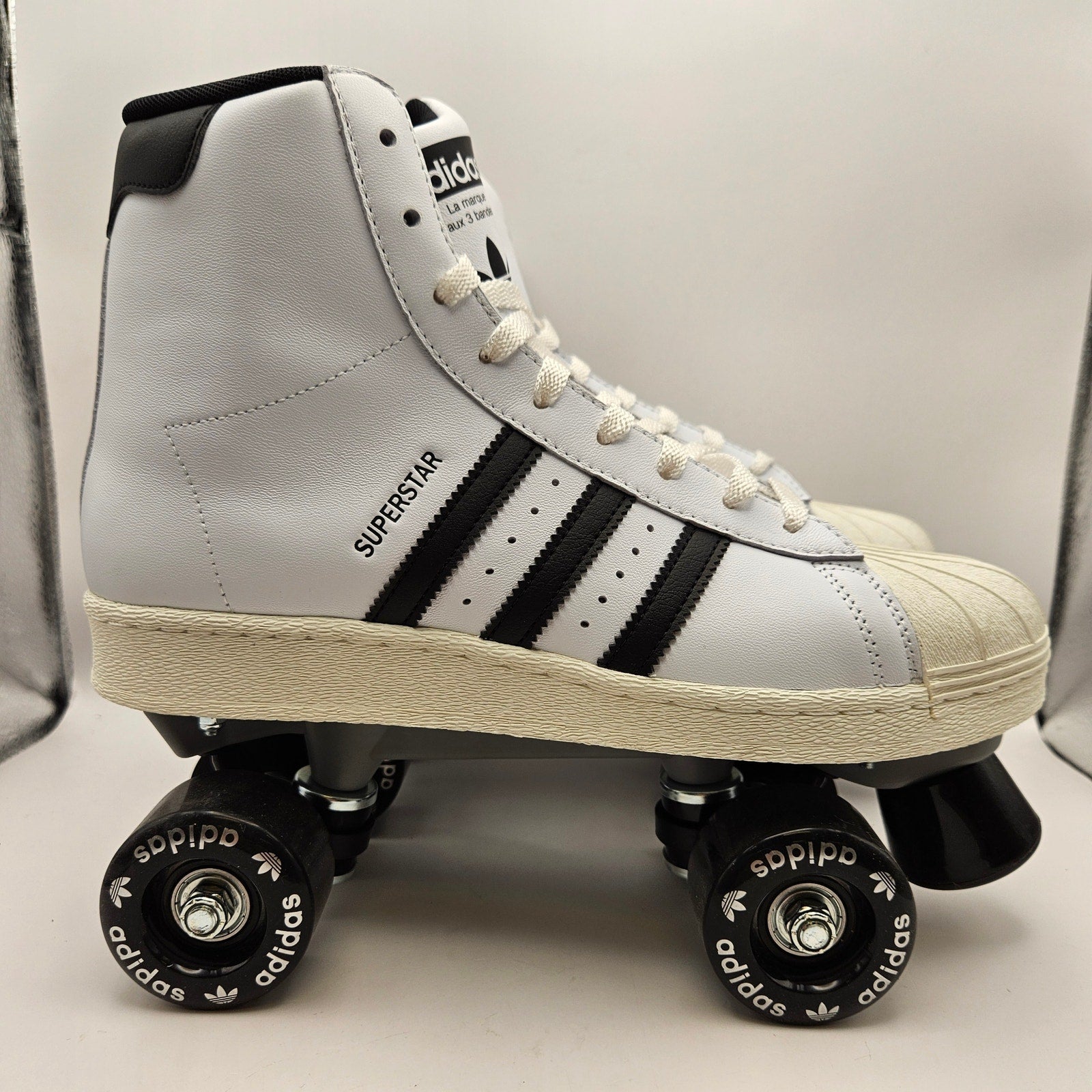 ADIDAS WOMEN'S 9.5 SUPERSTAR HI WHITE BLACK ROLLER SKATES NWOB JS4038