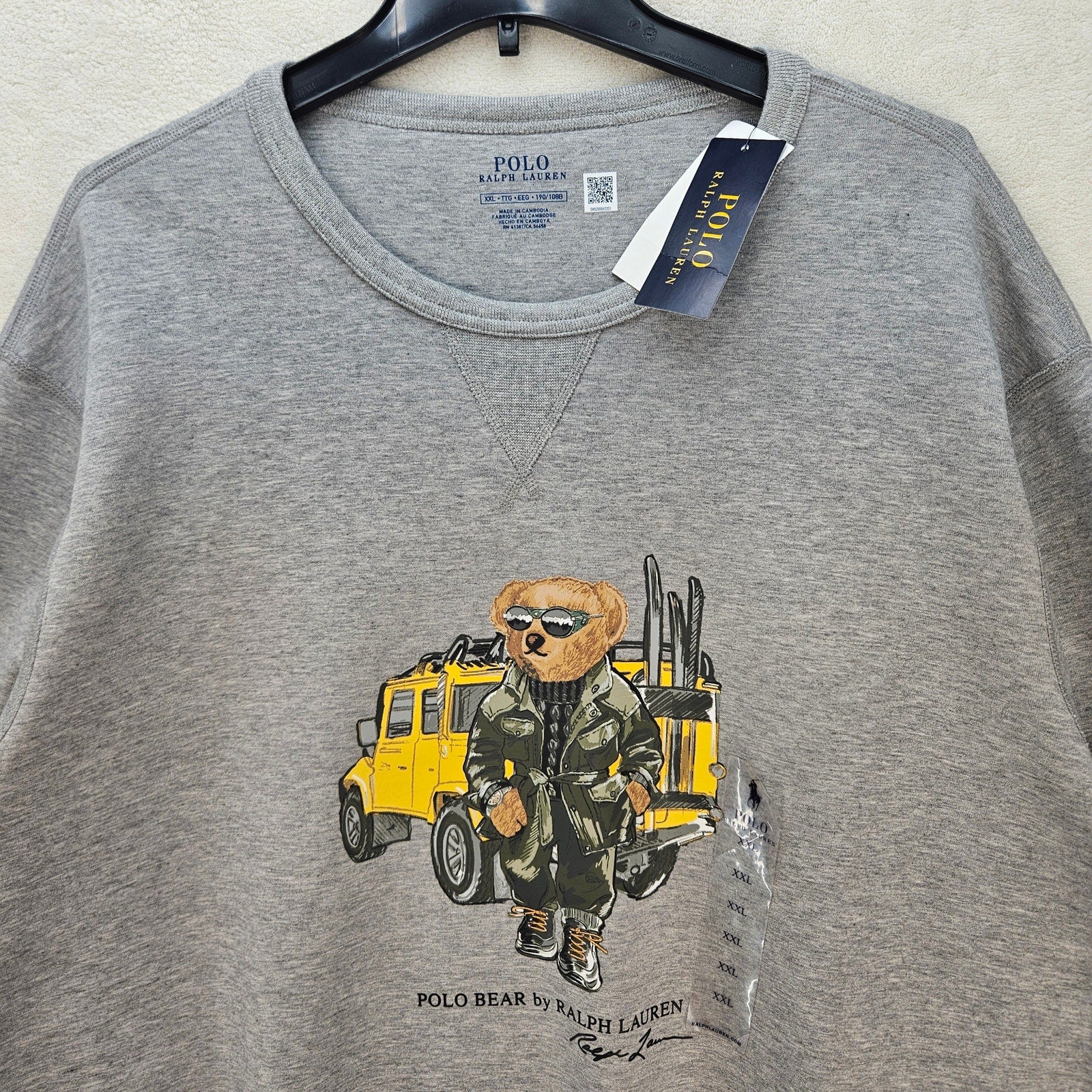 POLO RALPH LAUREN MEN'S XXL DEFENDER BEAR DOUBLE-KNIT SWEATSHIRT GRAY NWT